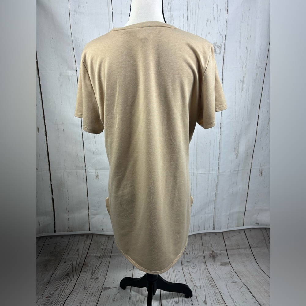 Distress Rip Tunic Top Beige Tan - Picture 5 of 6